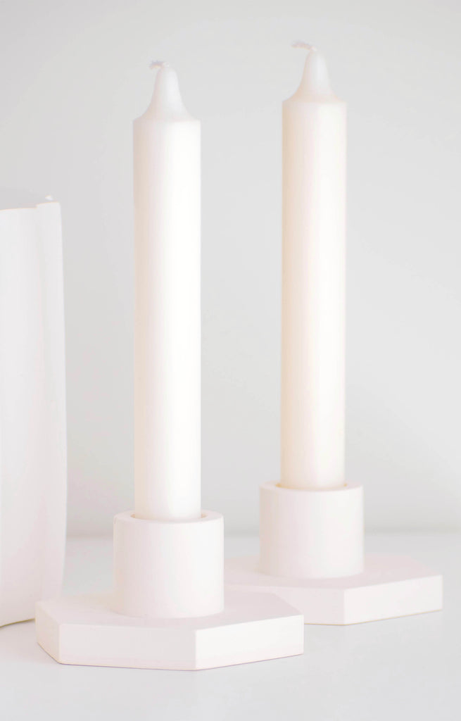 White Hex Candle Stick Holder