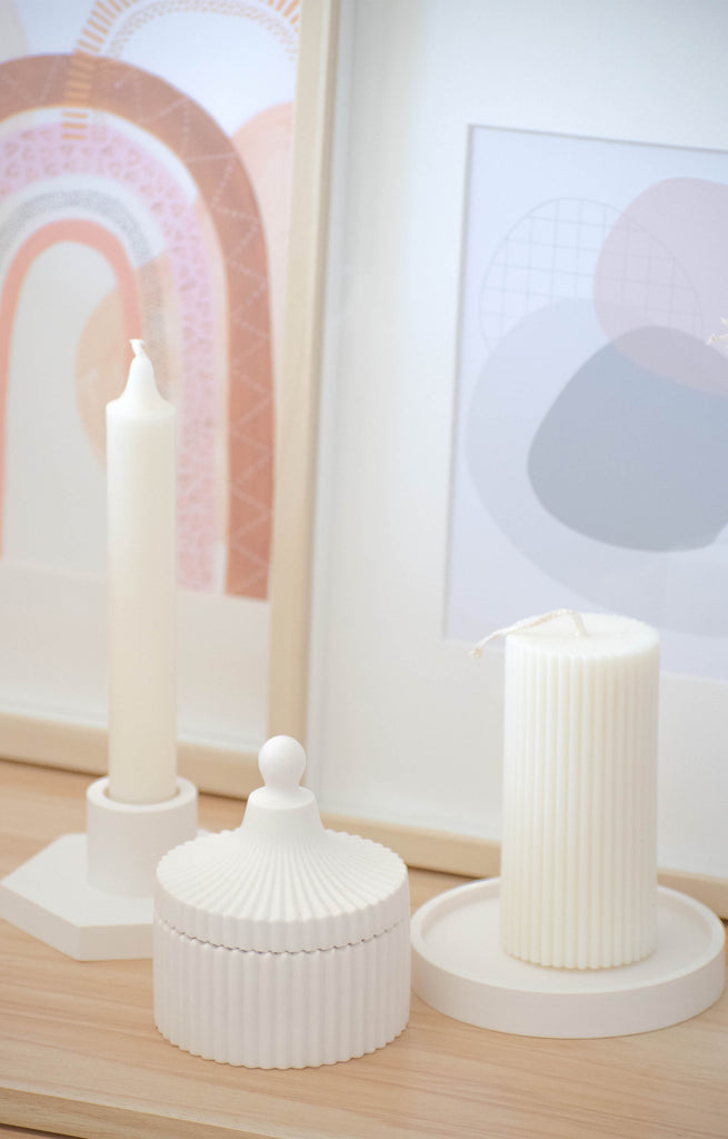 White Hex Candle Stick Holder